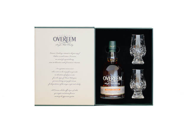 Overeem Single Malt Whisky 60% ABV Gift Box with 2 etched Crystal Glencairn Glasses